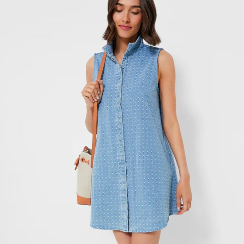 NWT Tuckernuck Light Wash Denim Dot Sleeveless Charlie Dress